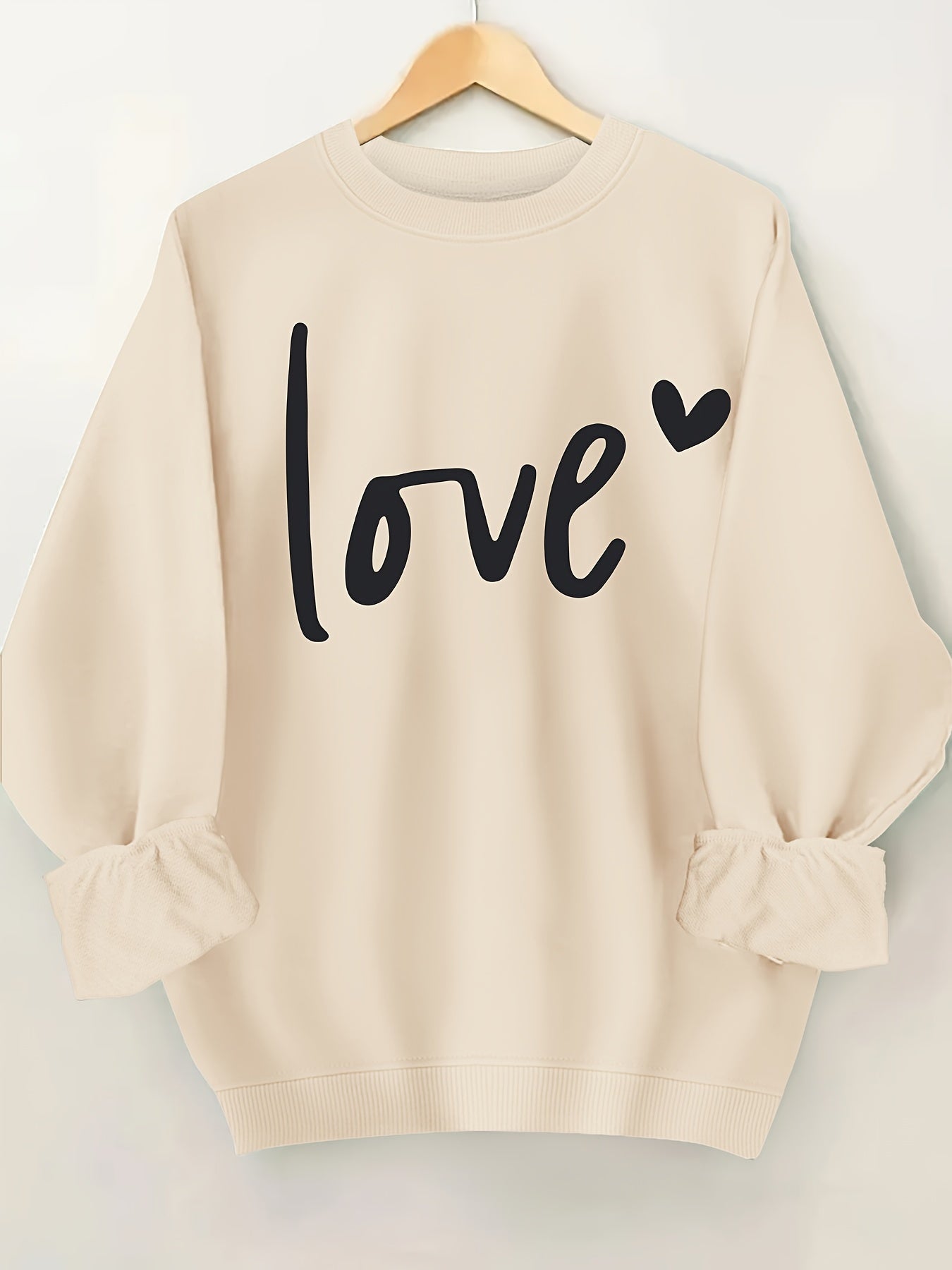 Plus Size Letter Print Sweatshirt, Crew Neck Casual Sweatshirt For Fall & Spring, Women's Plus Size Clothing