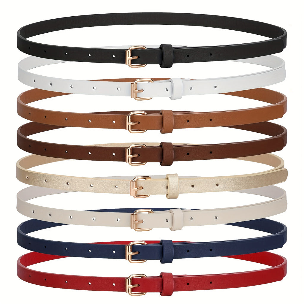 4pcs/set Square Pin Buckle Thin Belts - Simple, Classic, Solid Color Designs for Women's Jeans Pants - Casual, Comfortable, and Adjustable