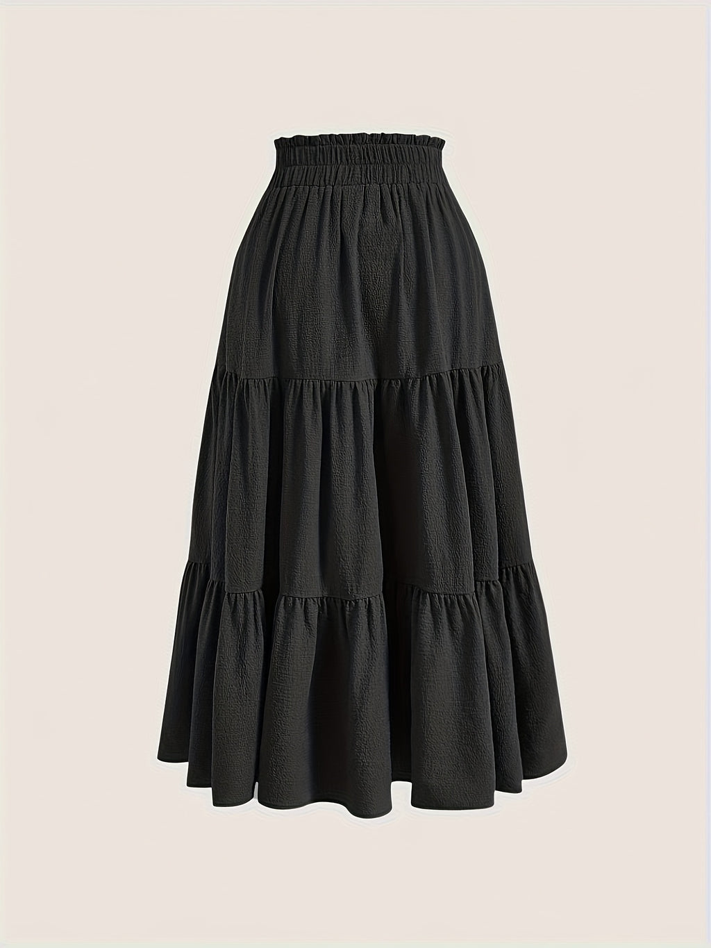 Plus Size Solid Tiered Skirt, Casual Drawstring Elastic Waist Midi Skirt, Women's Plus Size Clothing