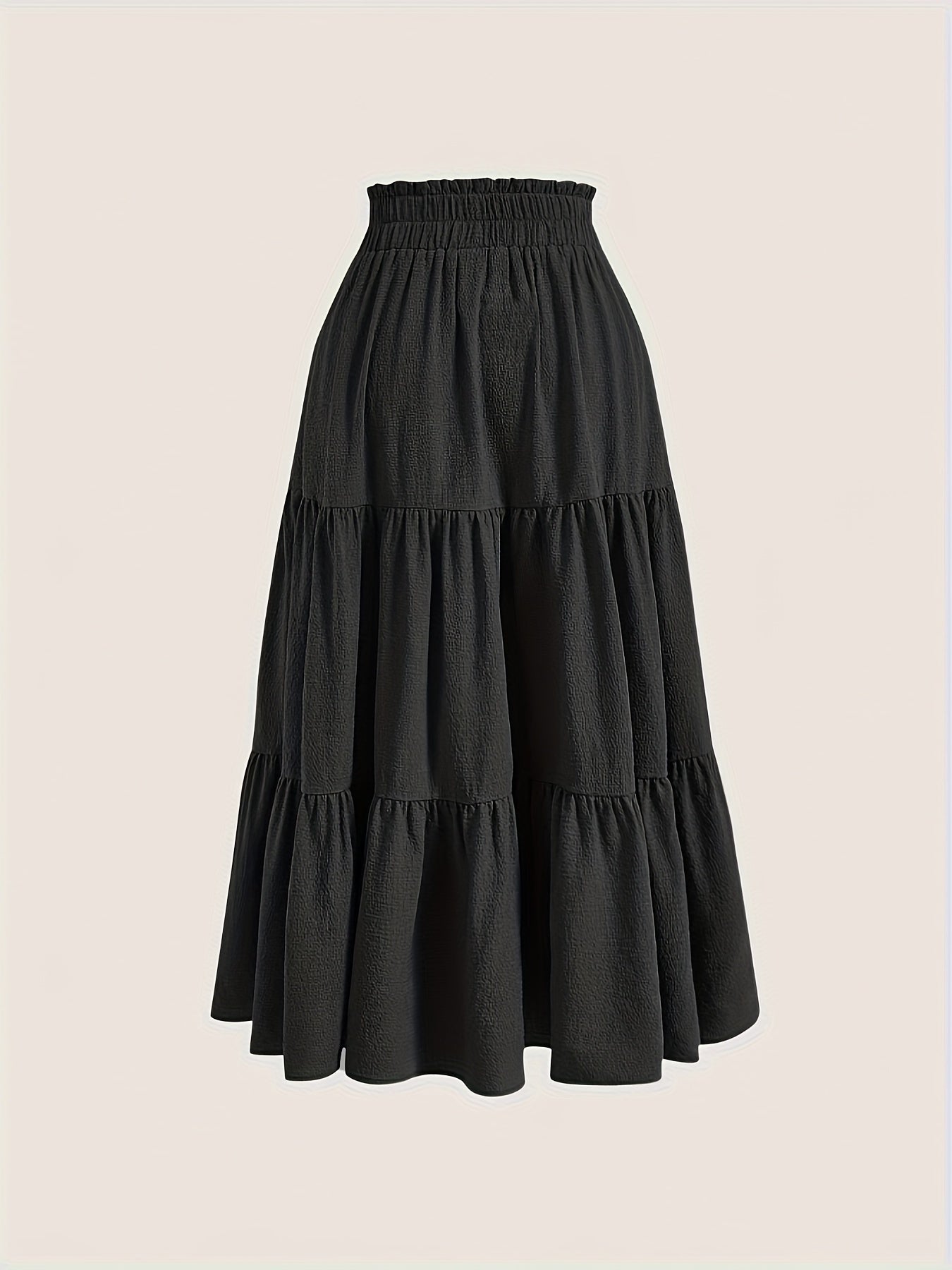 Plus Size Solid Tiered Skirt, Casual Drawstring Elastic Waist Midi Skirt, Women's Plus Size Clothing