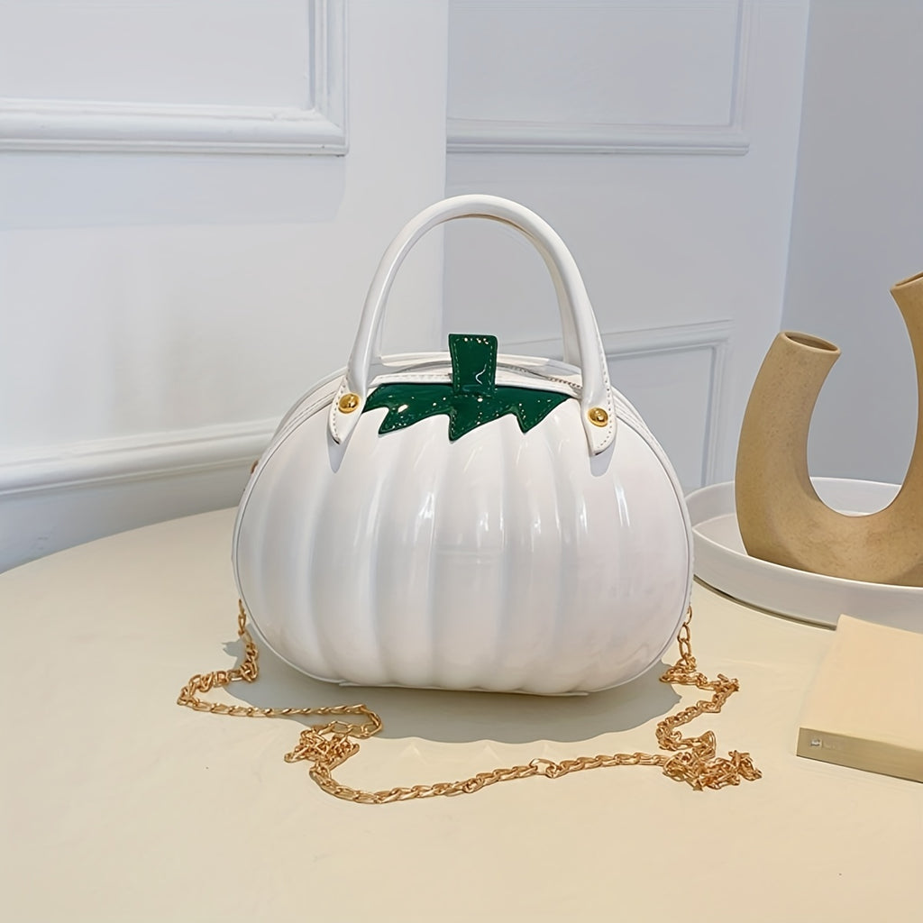 Pumpkin Shaped Satchel Novelty Crossbody Bag, PU Leather Creative Bag Purse, Fancy Versatile Fashion Halloween Candy Bag