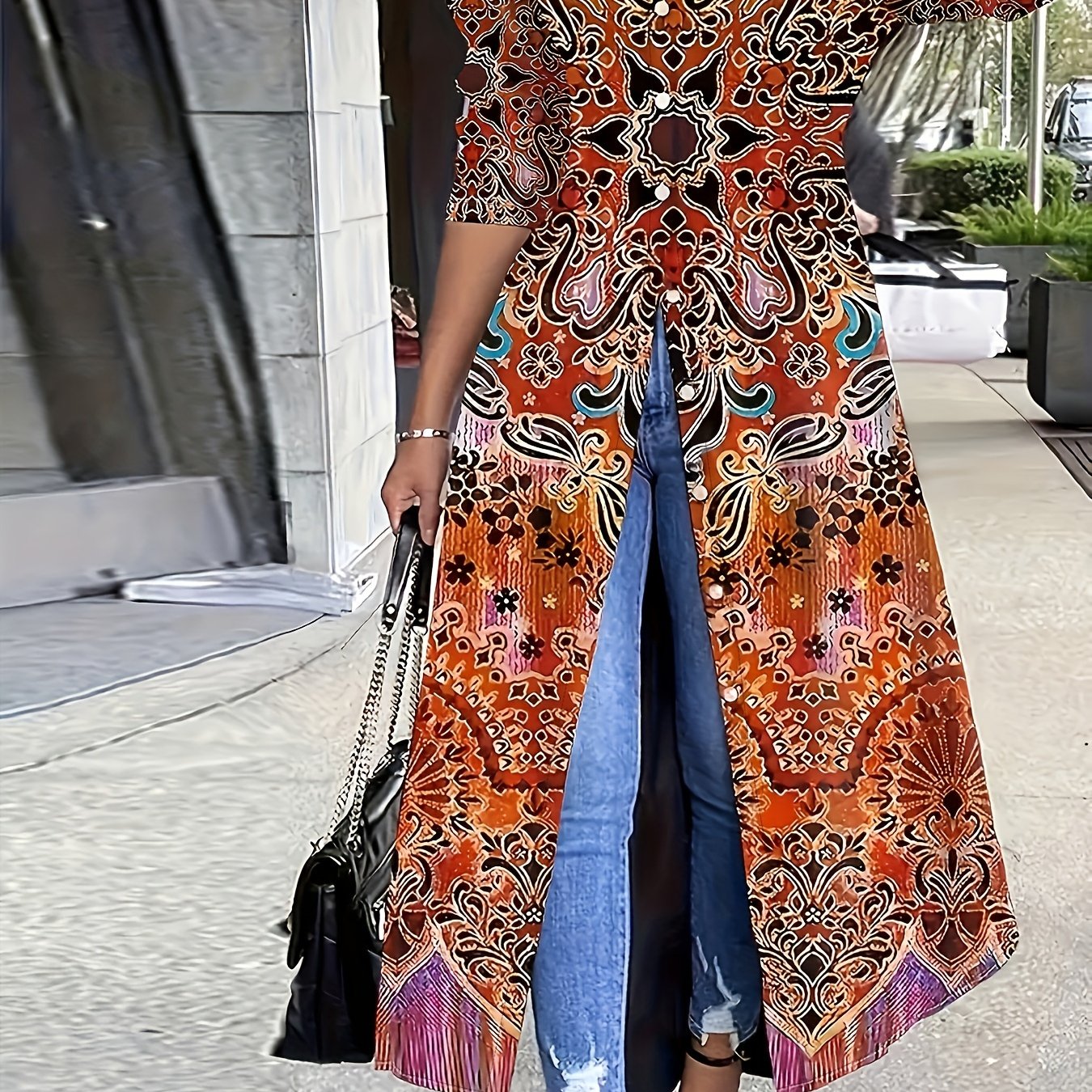 Plus Size Floral Print Shirt, Casual Long Sleeve Button Front Shirt, Women's Plus Size Clothing