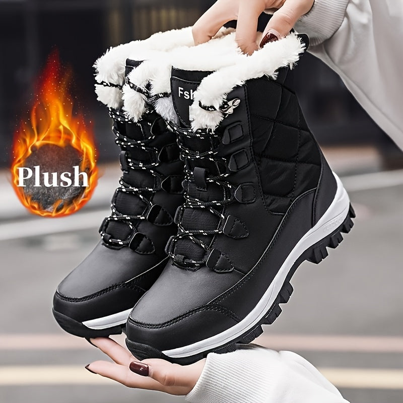 [Winter Fleece-Lined Boots] Women's Long Snow Boots Outdoor Anti-Slip Durable Hiking Boots Winter Fleece-Lined Warm Snow Sports Casual Versatile Mom Grandma for -40°C Cold Weather Trekking and Walking,