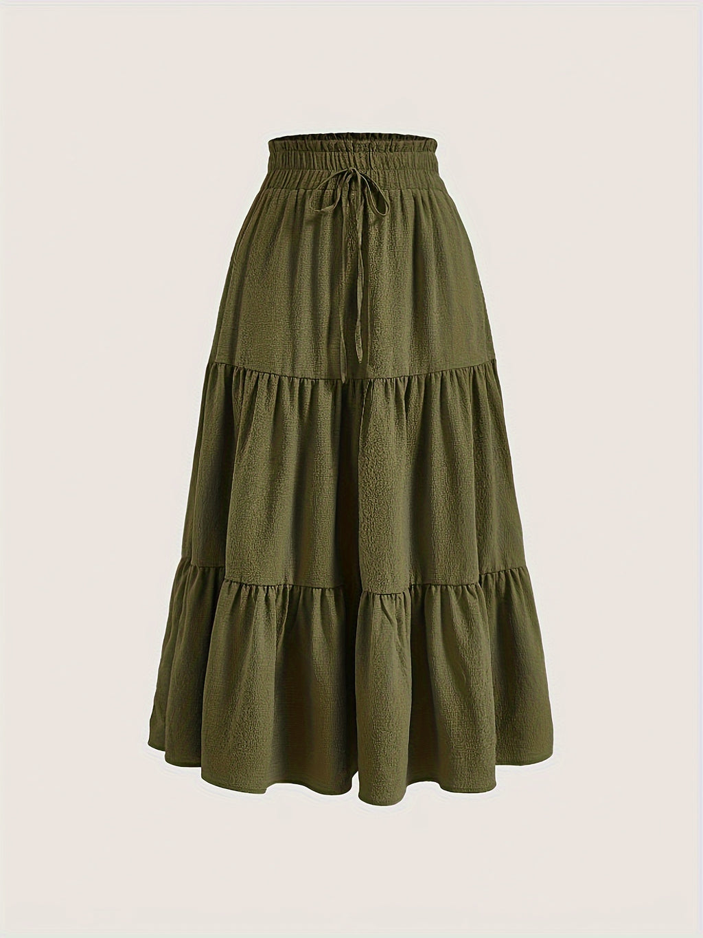 Plus Size Solid Tiered Skirt, Casual Drawstring Elastic Waist Midi Skirt, Women's Plus Size Clothing