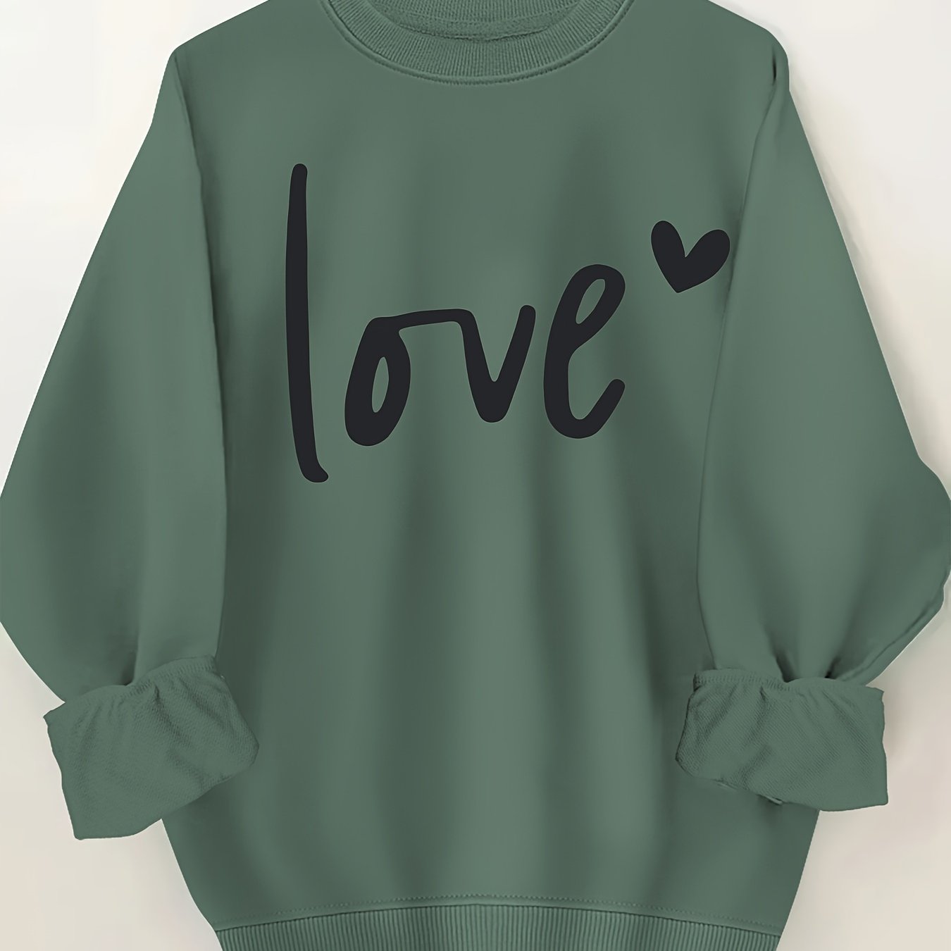 Plus Size Letter Print Sweatshirt, Crew Neck Casual Sweatshirt For Fall & Spring, Women's Plus Size Clothing