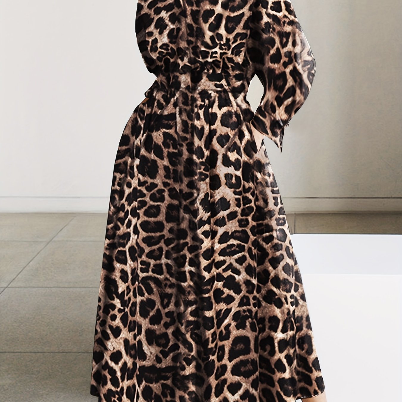 Leopard Print Maxi Dress, Casual Button Front Long Sleeve Dress, Women's Clothing