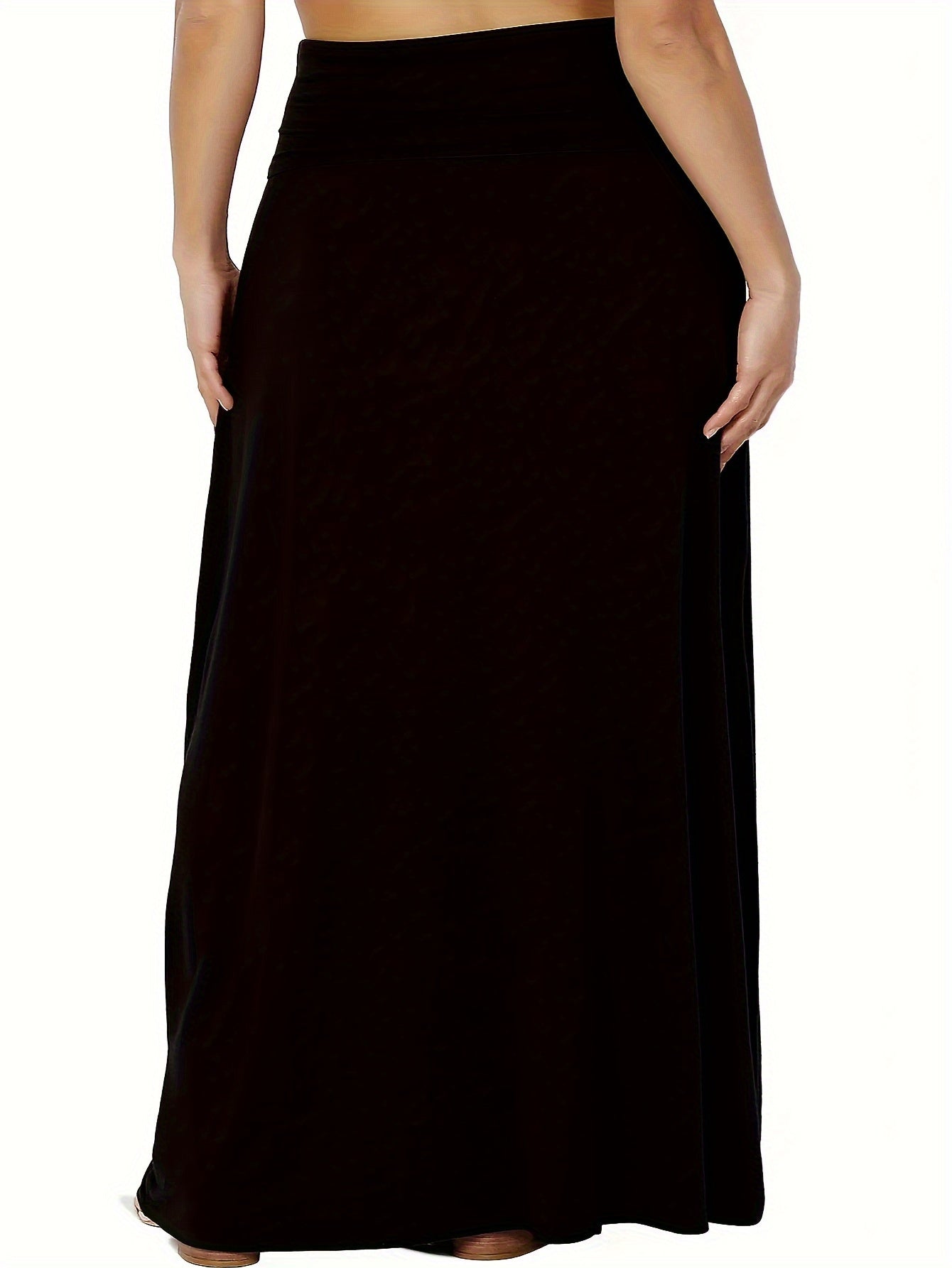Plus Size Solid Elastic Waist Skirt, Casual Skirt For Spring & Summer, Women's Plus Size Clothing
