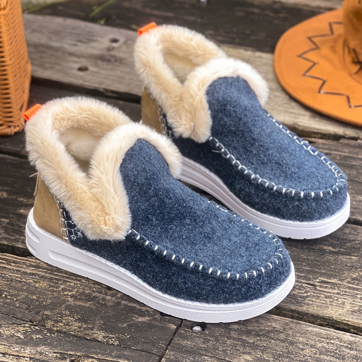 Women'S  Cozy Plush Slip-On Snow Boots with Soft Rubber Sole - Lightweight Warm Winter Boots with Cushioned Insole, Round Toe & Arch Support, Casual Outdoor Shoes for Cold Weather, Black & Brown (Canvas Lining) - Ide