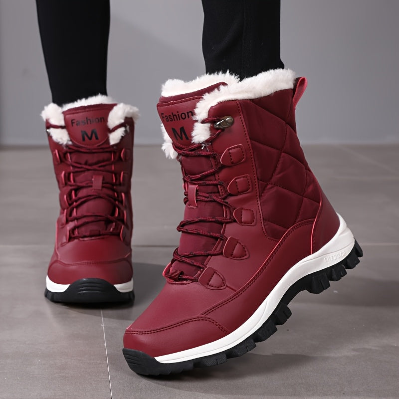 [Winter Fleece-Lined Boots] Women's Long Snow Boots Outdoor Anti-Slip Durable Hiking Boots Winter Fleece-Lined Warm Snow Sports Casual Versatile Mom Grandma for -40°C Cold Weather Trekking and Walking,