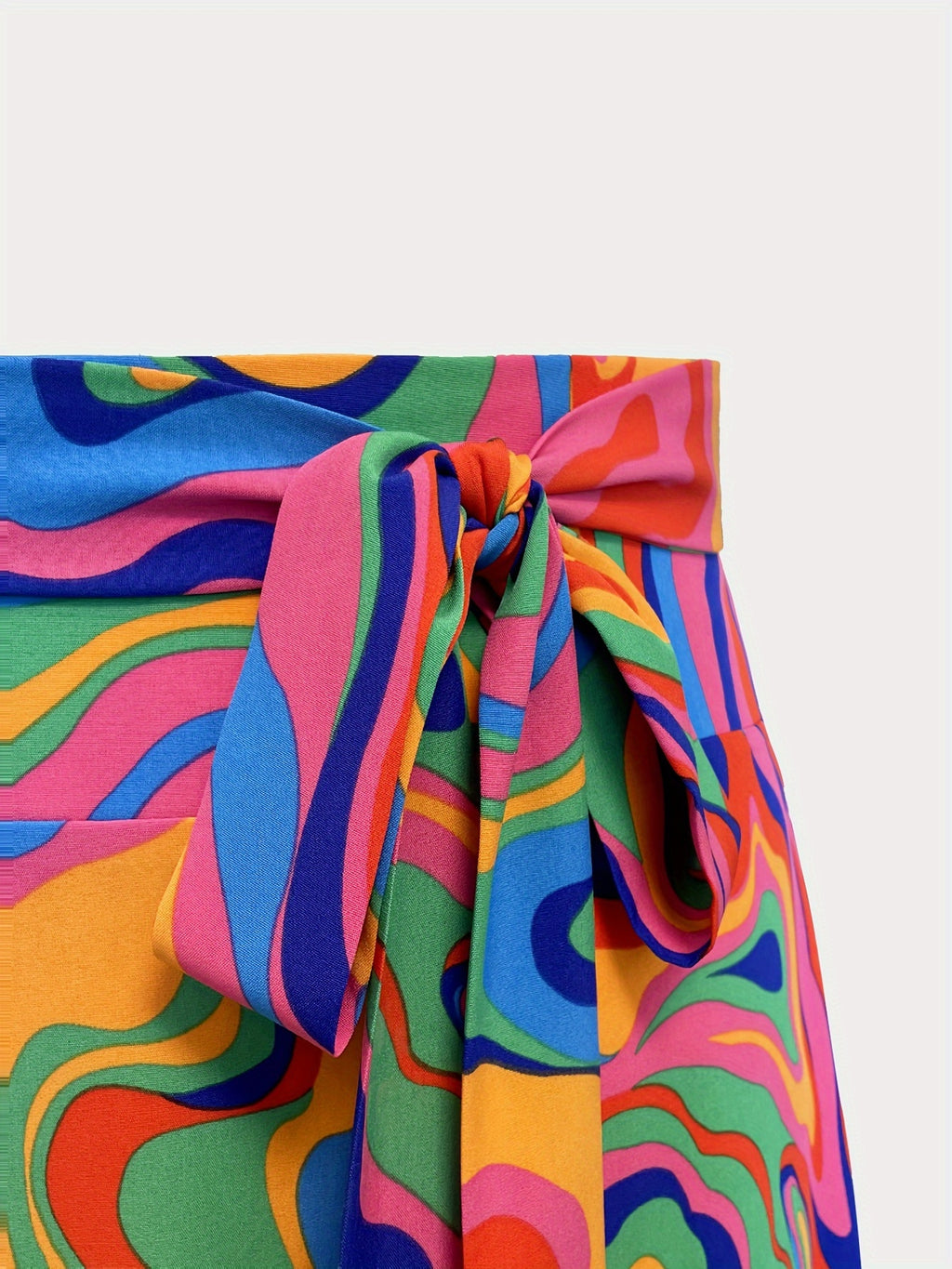 Plus Size Colorful Print Skirt, Casual Tie Waist Midi Skirt, Women's Plus Size Clothing