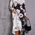 Floral Print Keyhole Dress, Elegant Long Sleeve Crew Neck Maxi Dress, Women's Clothing