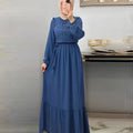 Modest Elegance, Elegant Solid Color Maxi Dress for Women - Casual Long Sleeve with Button Detail, Non-Stretch Polyester Blend, Machine Washable - Perfect for All Seasons