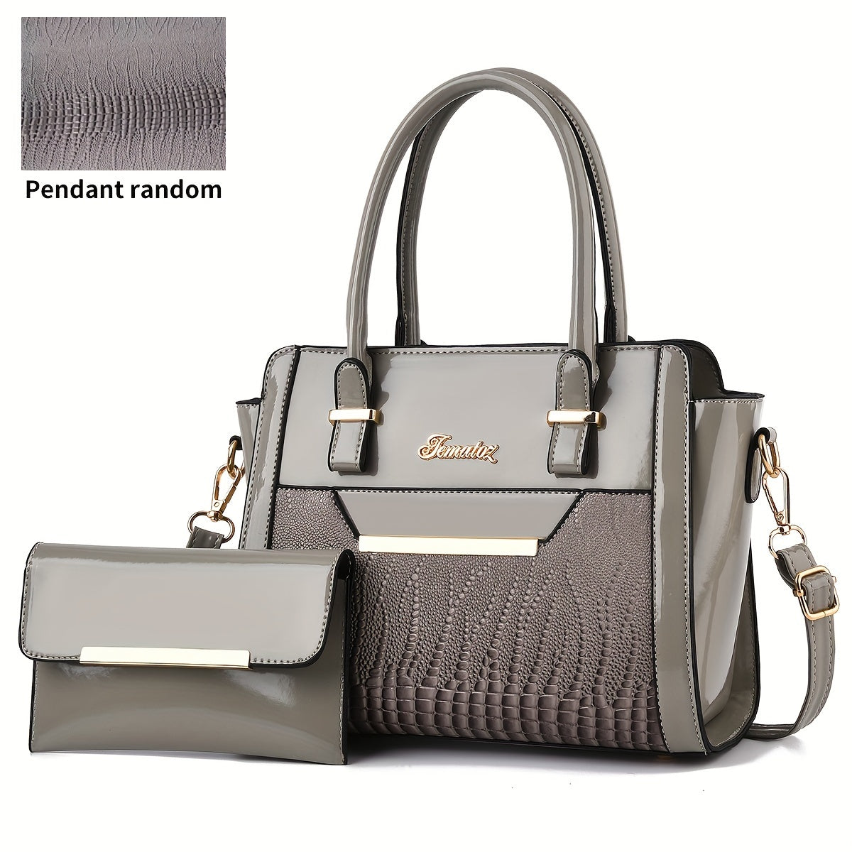 Classic Solid Color Crocodile Pattern Handbag with Clutch Purse, Textured Bags for Wo
