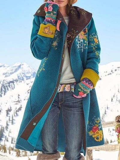 2025 Autumn and Winter New European and American Cross-Border Export Women's Clothing Amazon Mid-Length Printed Top Long-Sleeved Woolen Jacket