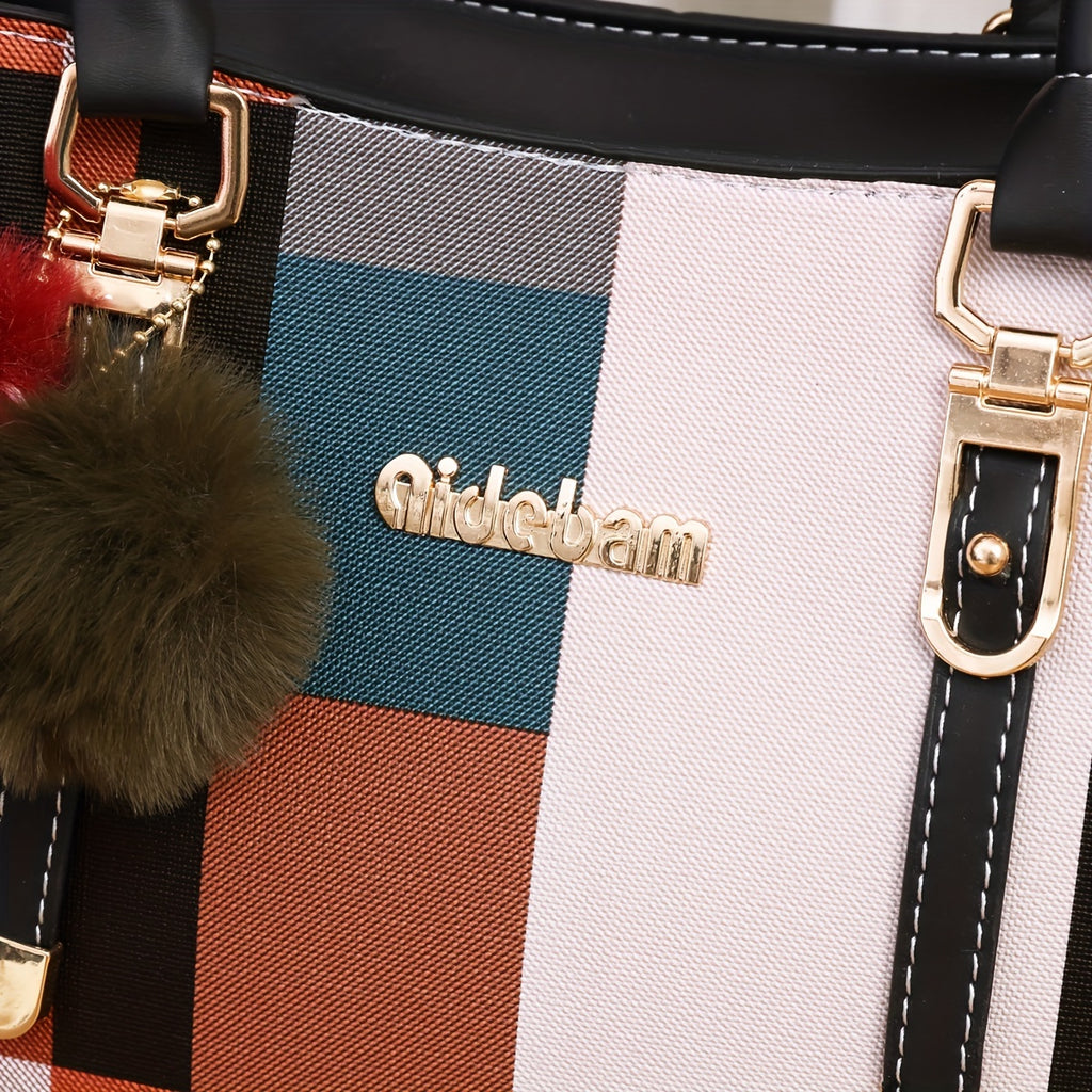Color Stitching Plaid Crossbody Bag, PU Leather Textured Bag Purse, Classic Versatile Fashion Shoulder Bag
