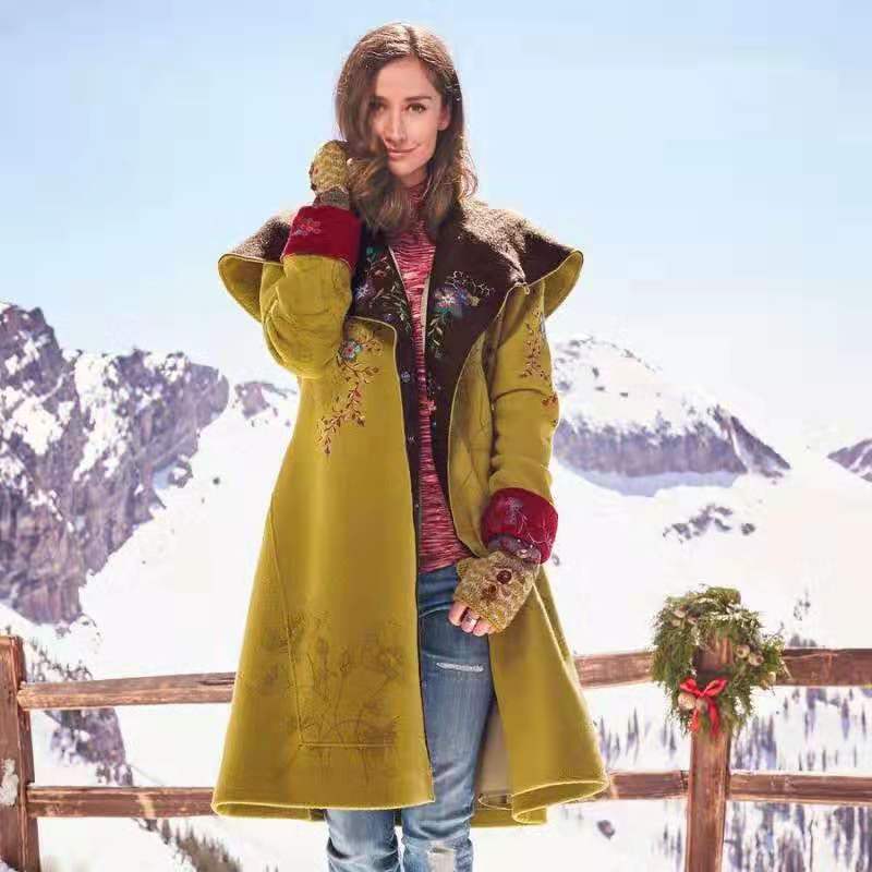 2025 Autumn and Winter New European and American Cross-Border Export Women's Clothing Amazon Mid-Length Printed Top Long-Sleeved Woolen Jacket