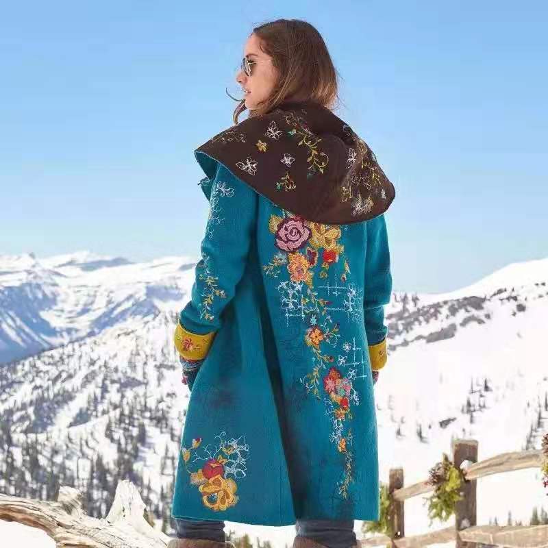 2025 Autumn and Winter New European and American Cross-Border Export Women's Clothing Amazon Mid-Length Printed Top Long-Sleeved Woolen Jacket