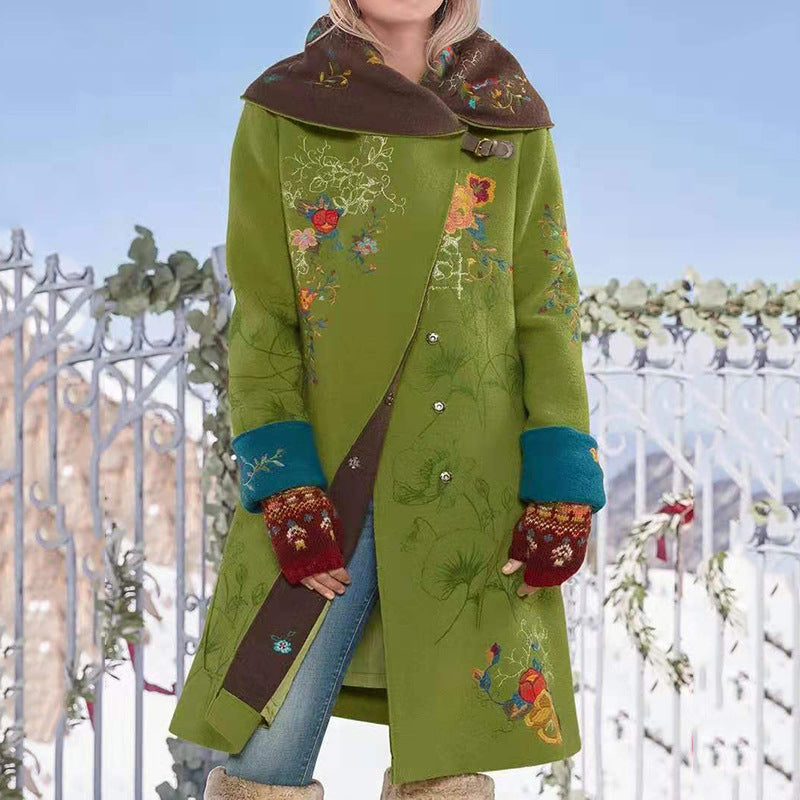 2025 Autumn and Winter New European and American Cross-Border Export Women's Clothing Amazon Mid-Length Printed Top Long-Sleeved Woolen Jacket