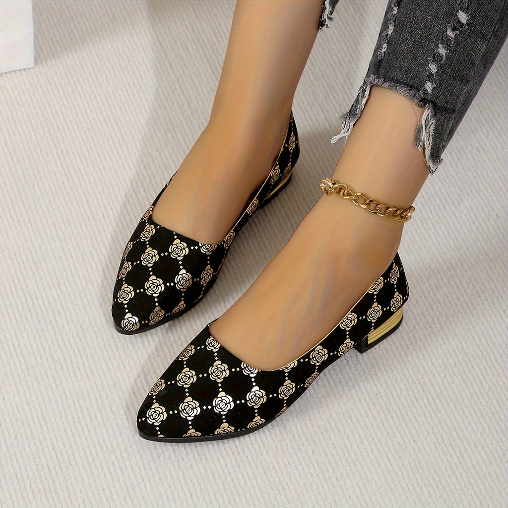 Women's Fashion Mary Jane Flats, Minimalist Floral Pattern Slip-On Shoes with Pointed Toe, Lightweight Fabric Upper, Rubber Sole, All-Season Comfort Footwear, Ladies Shoes
