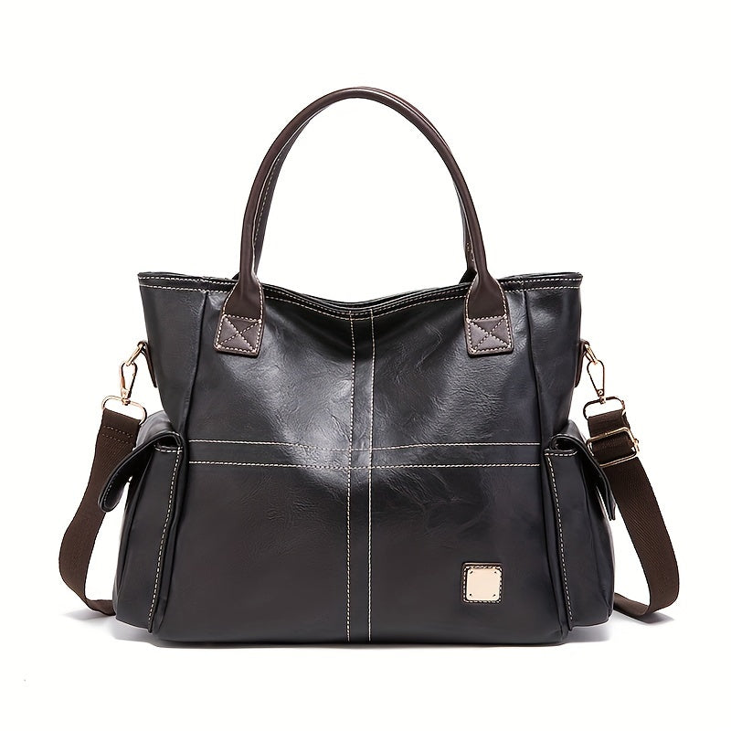 Large Capacity Retro Satchel Purse - Spacious Tote & Crossbody Bag with Durable Fashion PU Leather - Timeless Style for On-the-Go