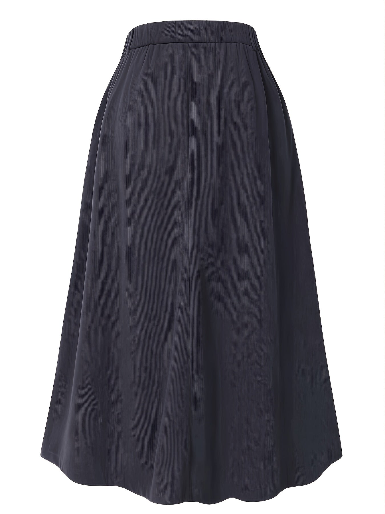Plus Size Solid Button Front Skirt, Casual Corduroy Skirt For Spring & Fall, Women's Plus Size Clothing
