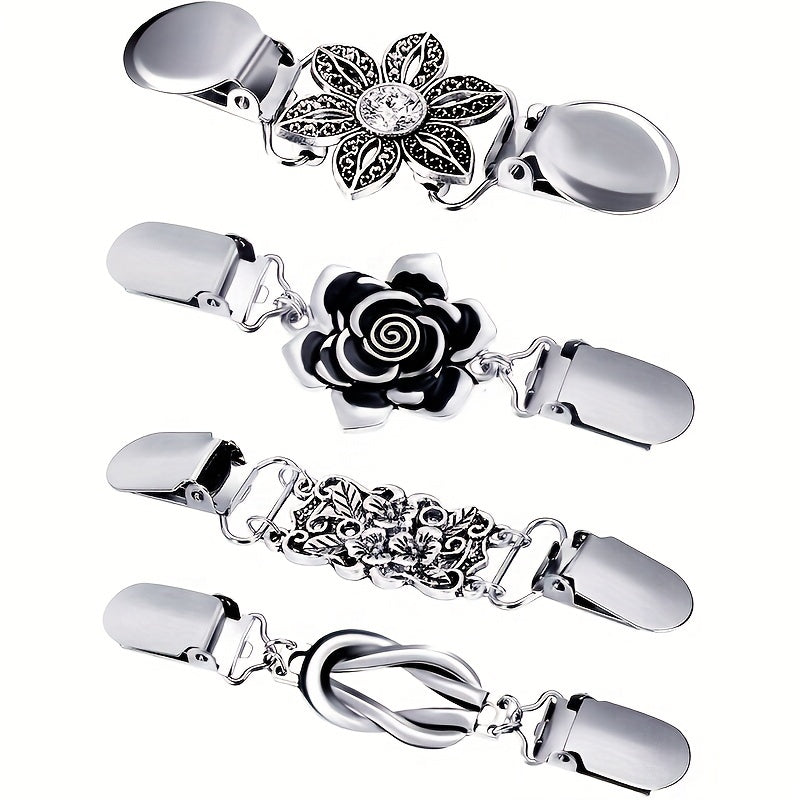 4PCS Vintage Flower Pattern Sweater Clips Set - Stylish Clips