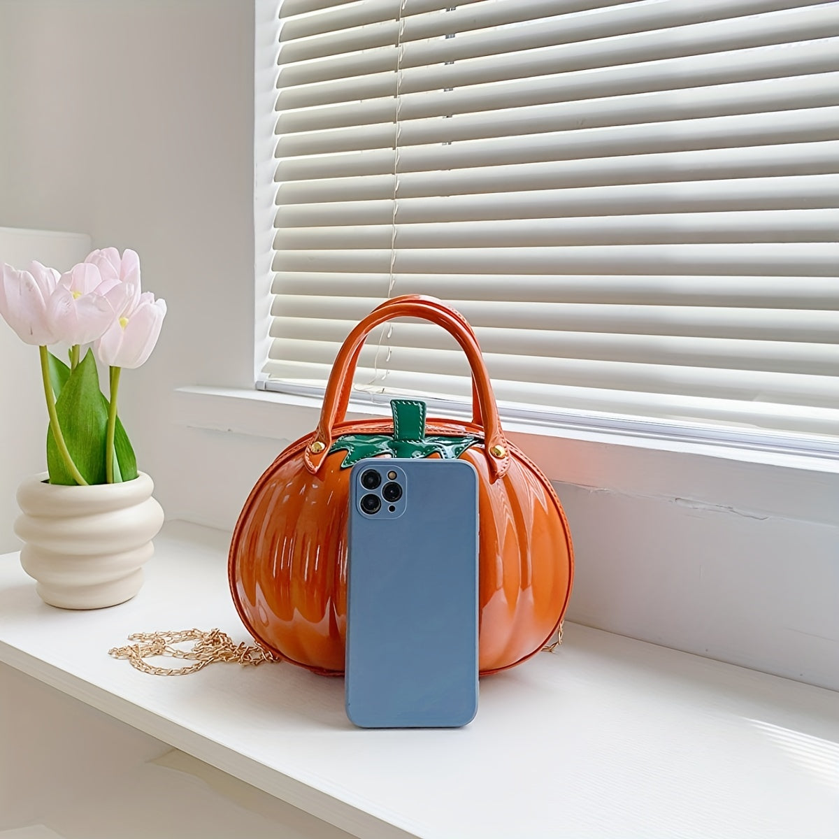 Pumpkin Shaped Satchel Novelty Crossbody Bag, PU Leather Creative Bag Purse, Fancy Versatile Fashion Halloween Candy Bag