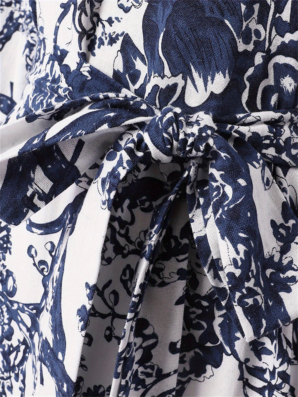 Allover Print Belted Modest Dress, Elegant Long Sleeve Ruffle Hem Aline Maxi Dress, Women's Clothing
