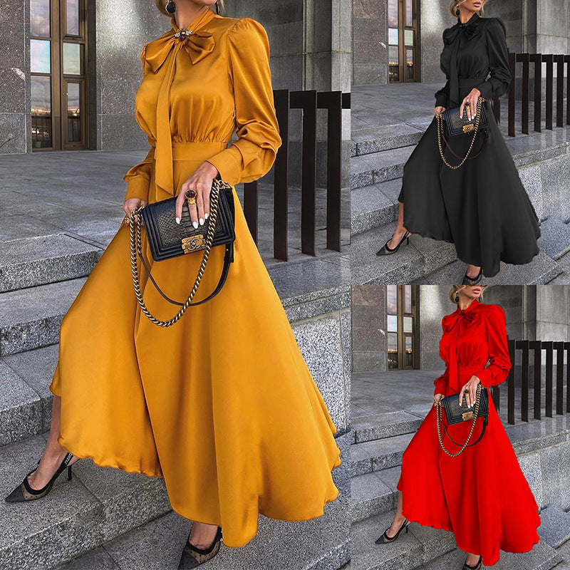 Fd003 Spot Autumn 2024 Amazon New European and American Popular Women's Clothing Easiest for Match Long Sleeve Temperament Dress for Women