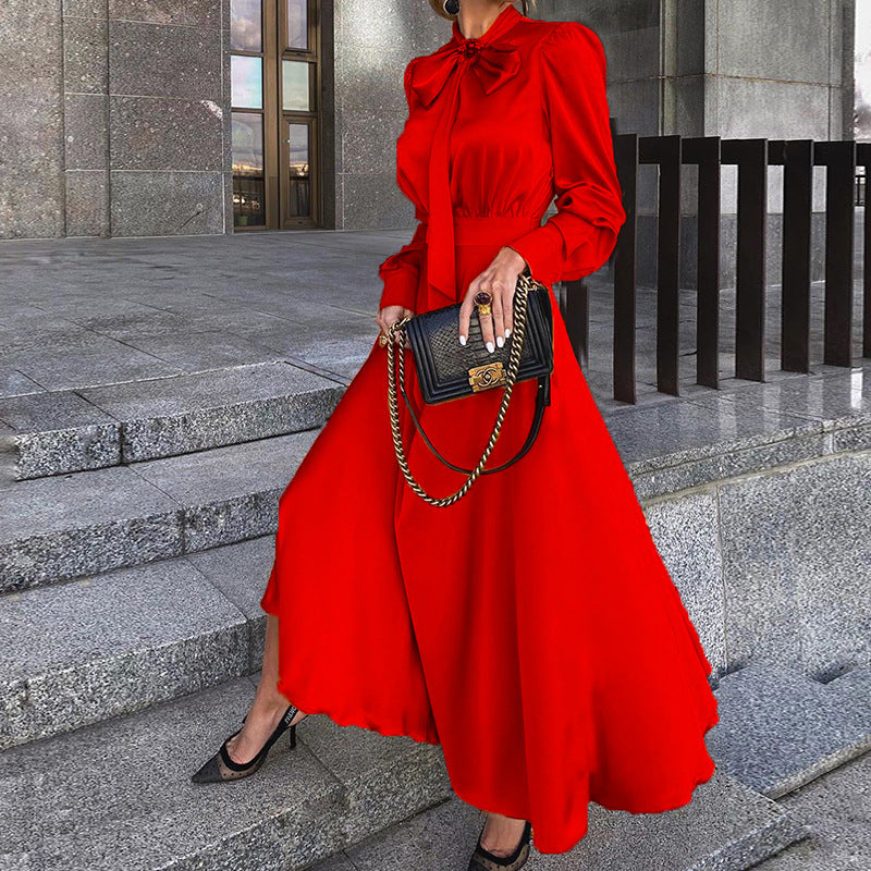 Fd003 Spot Autumn 2024 Amazon New European and American Popular Women's Clothing Easiest for Match Long Sleeve Temperament Dress for Women
