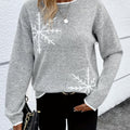 Plus Size Snowflake Pattern Crew Neck Knit Sweater - Soft, Cozy, and Stylish Long Sleeve Top with Contrast Trim for Fall and Winter - Women's Casual Plus Size Clothing for Cold Weather