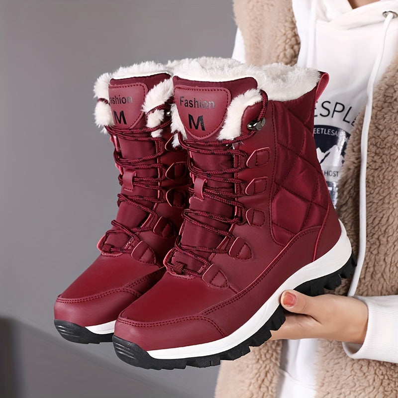 [Winter Fleece-Lined Boots] Women's Long Snow Boots Outdoor Anti-Slip Durable Hiking Boots Winter Fleece-Lined Warm Snow Sports Casual Versatile Mom Grandma for -40°C Cold Weather Trekking and Walking,