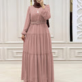 Stunning Swiss Dot Kaftan Maxi Dress - Elegant Long Sleeve, Tie Waist, Flowy Design, Comfortable Women's Clothing for Everyday Wear