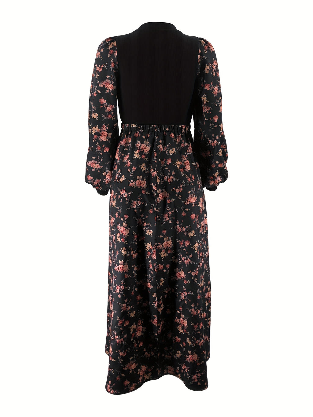 Women's Middle Eastern-Inspired Floral Print Maxi Dress - Polyester-Spandex Blend, Machine Washable, All-Season Versatile Wear, Elegant Casual to Formal Occasion Dress