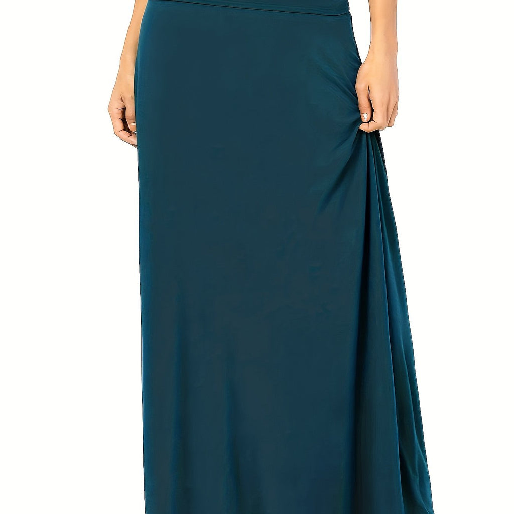 Plus Size Solid Elastic Waist Skirt, Casual Skirt For Spring & Summer, Women's Plus Size Clothing