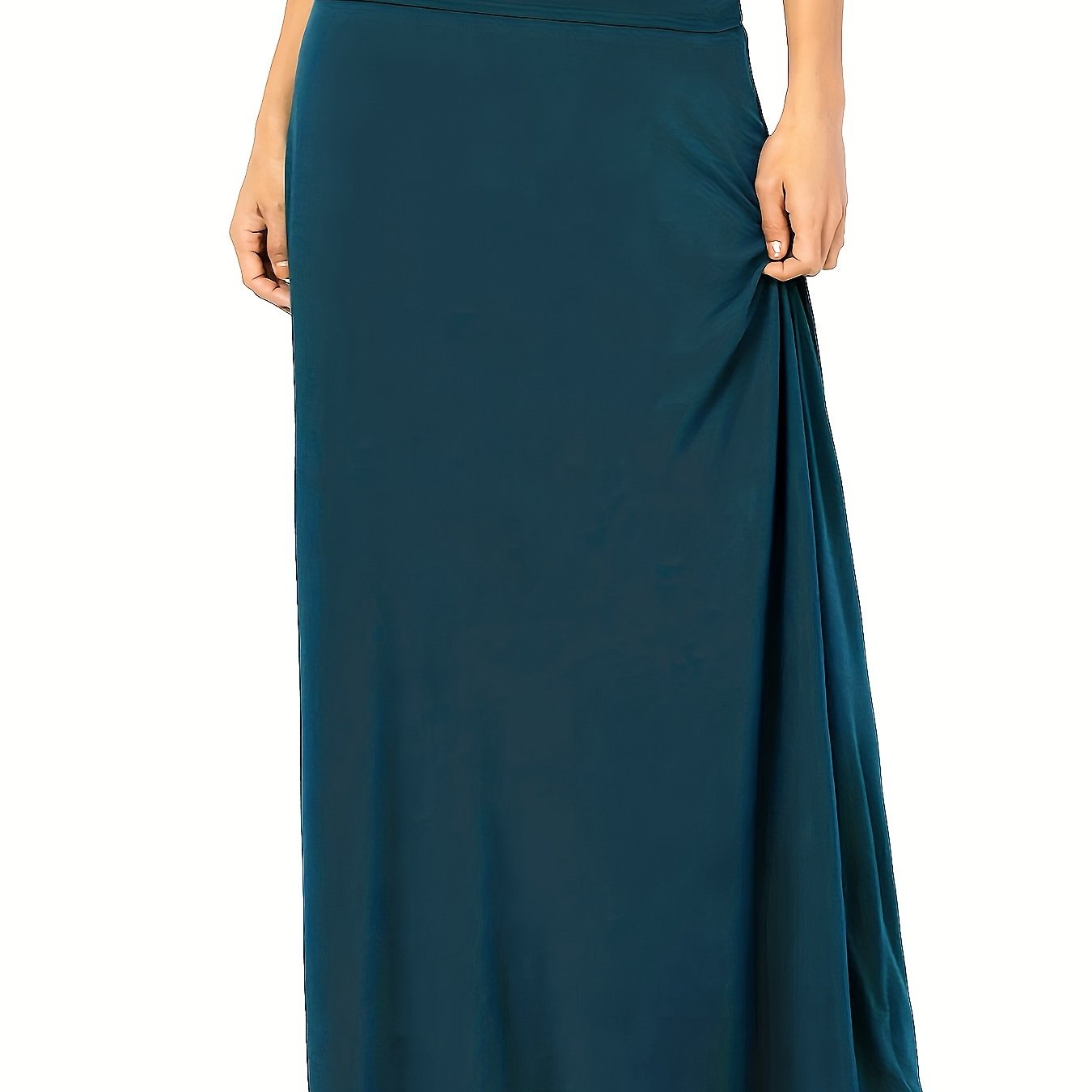 Plus Size Solid Elastic Waist Skirt, Casual Skirt For Spring & Summer, Women's Plus Size Clothing