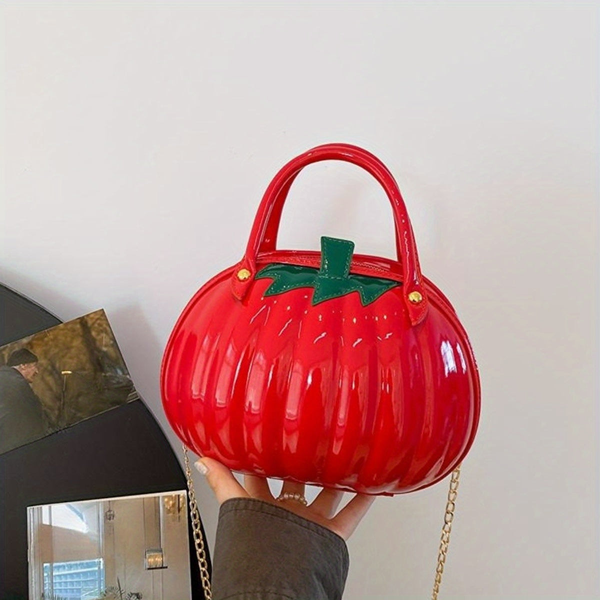 Pumpkin Shaped Satchel Novelty Crossbody Bag, PU Leather Creative Bag Purse, Fancy Versatile Fashion Halloween Candy Bag