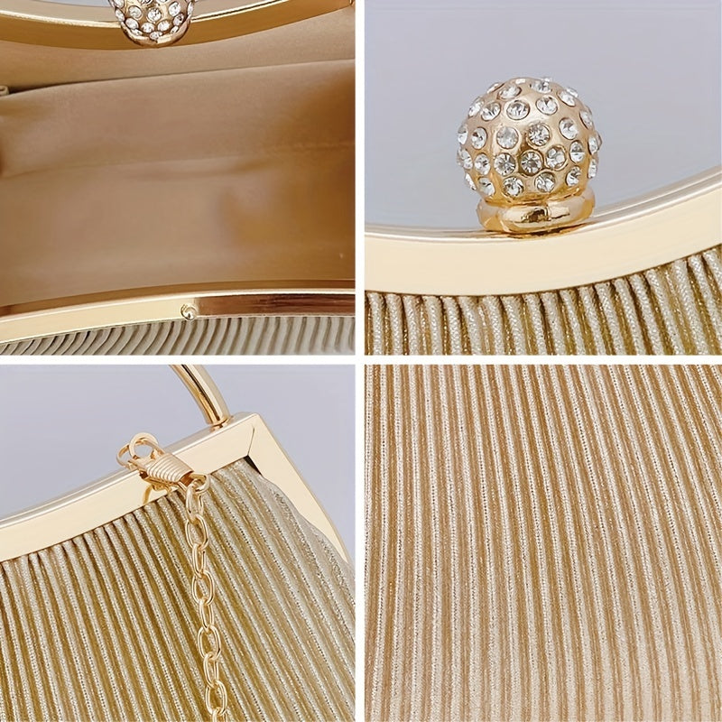 [Evening Clutch Purse] Rhinestone Decor Ruched Evening Bag for Women - Top Ring Clutch Purse Handbags for Wedding Prom Dinner