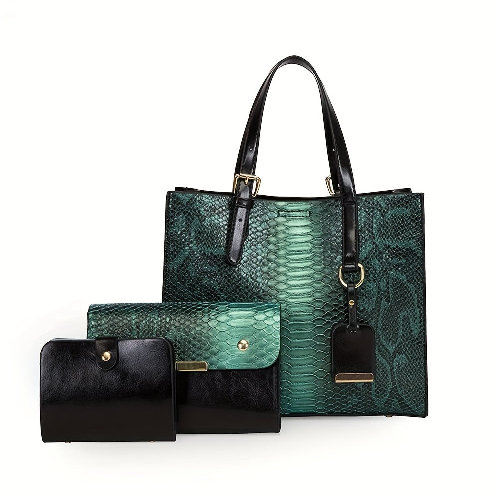 Set of 3 Stylish Tote Bags for Women Featuring a Crocodile Pattern