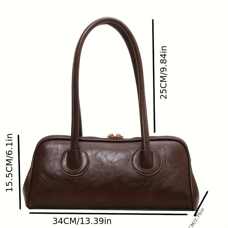 Timeless Retro Shoulder Bag - Vintage Solid Color, Chic Underarm Design, Womens Fashion Handbag & Elegant Baguette Purse for Everyday Stylish Storage