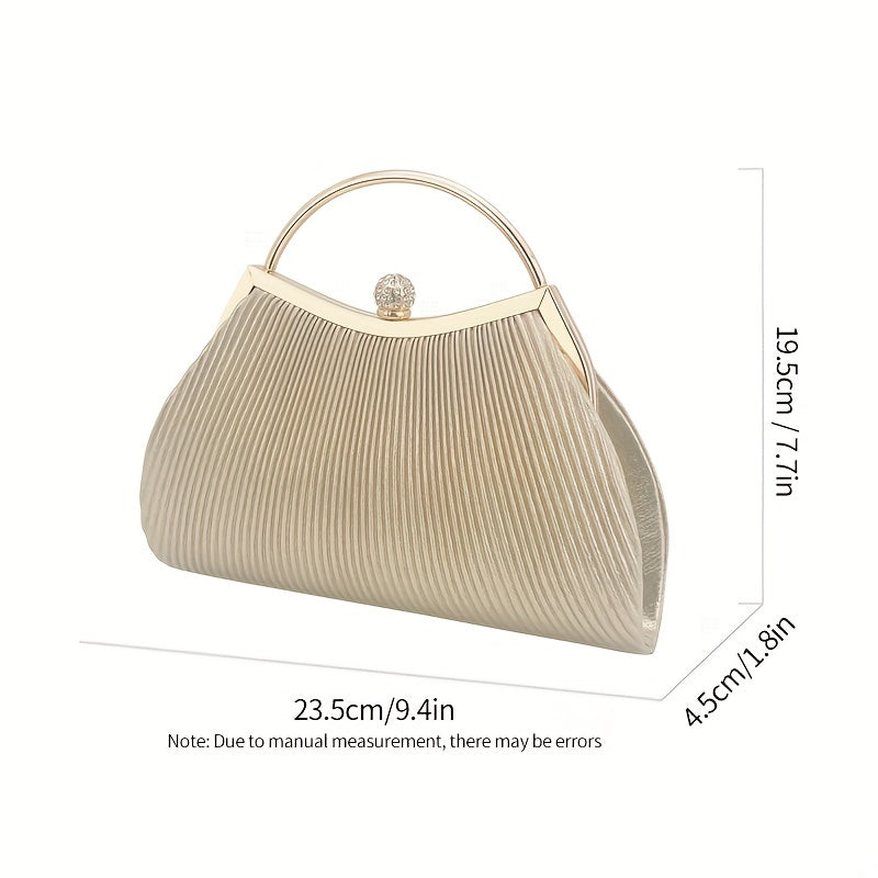 [Evening Clutch Purse] Rhinestone Decor Ruched Evening Bag for Women - Top Ring Clutch Purse Handbags for Wedding Prom Dinner