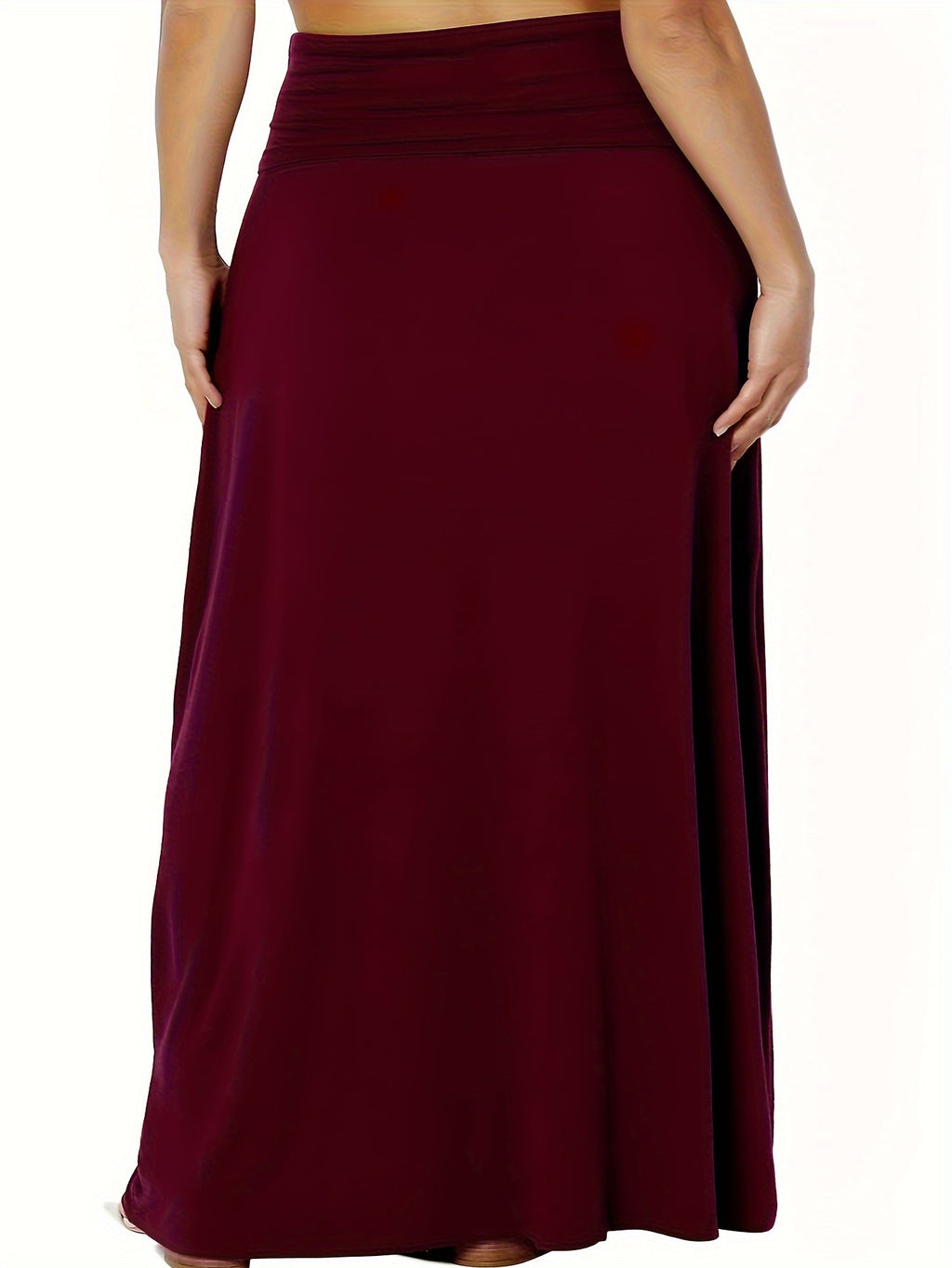 Plus Size Solid Elastic Waist Skirt, Casual Skirt For Spring & Summer, Women's Plus Size Clothing