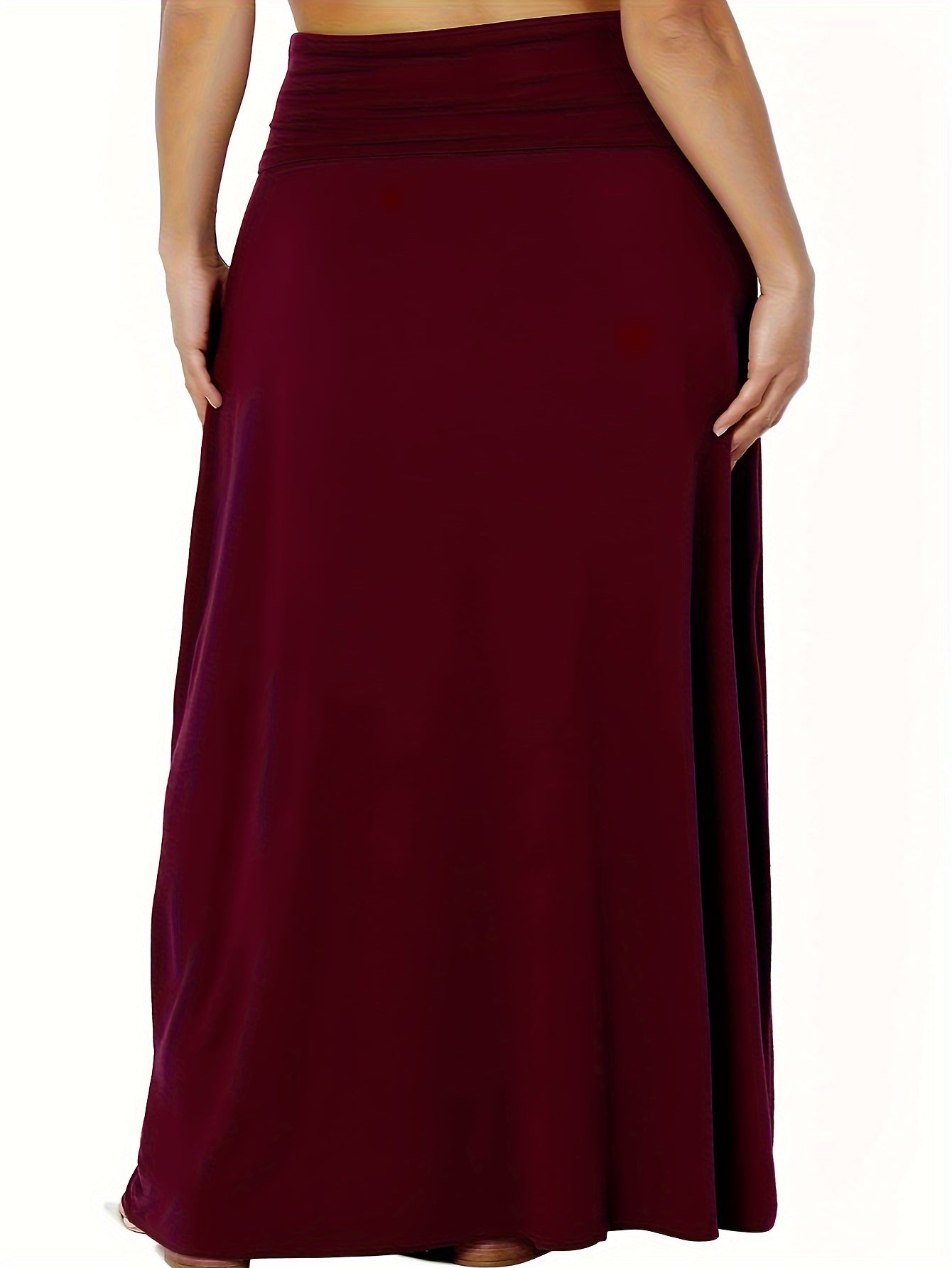 Plus Size Solid Elastic Waist Skirt, Casual Skirt For Spring & Summer, Women's Plus Size Clothing