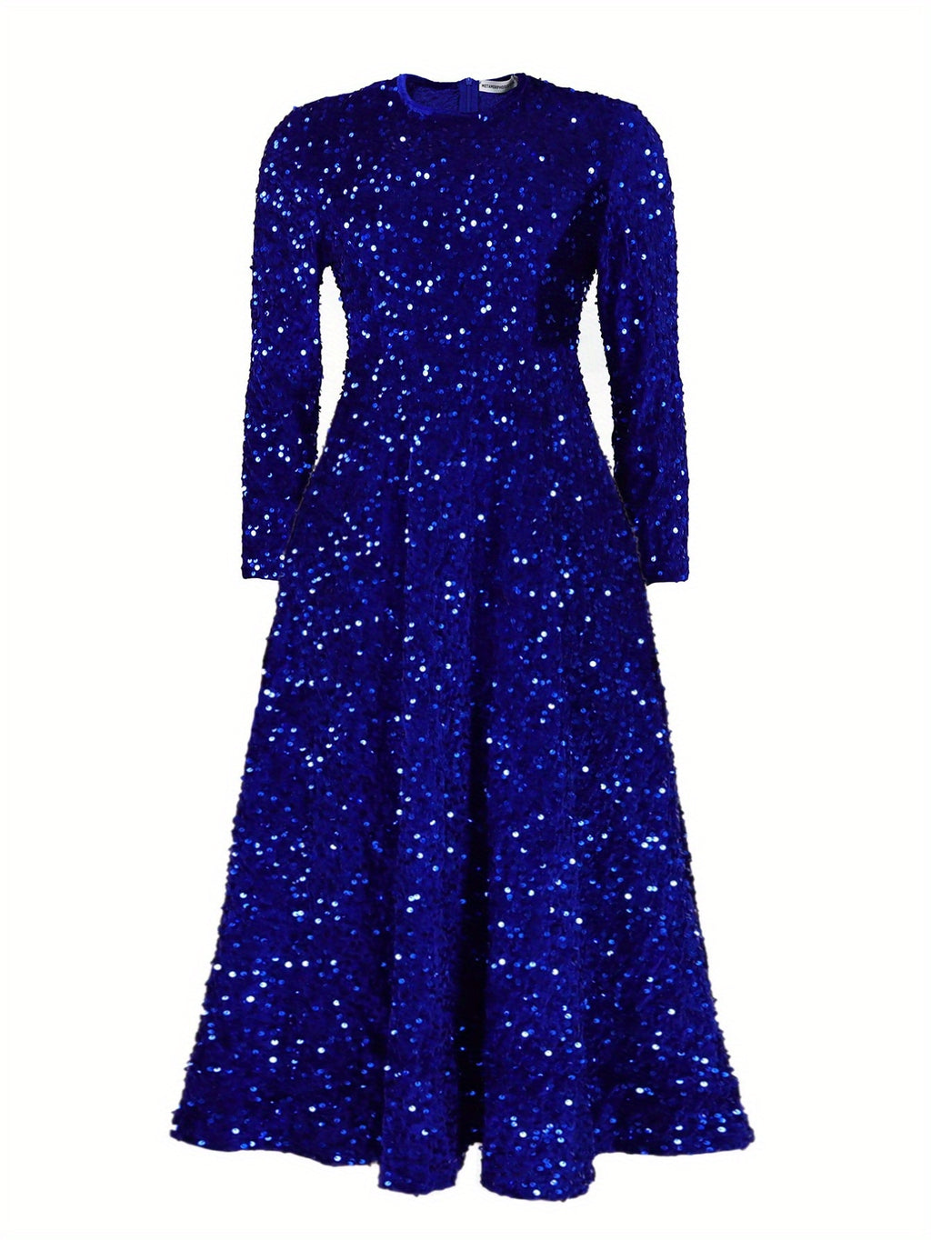 Elegant Plus Size Sequin Maxi Dress for Women - Long Sleeve, A-Line Flared Party & Cocktail Gown with Sparkle Glitter Detail