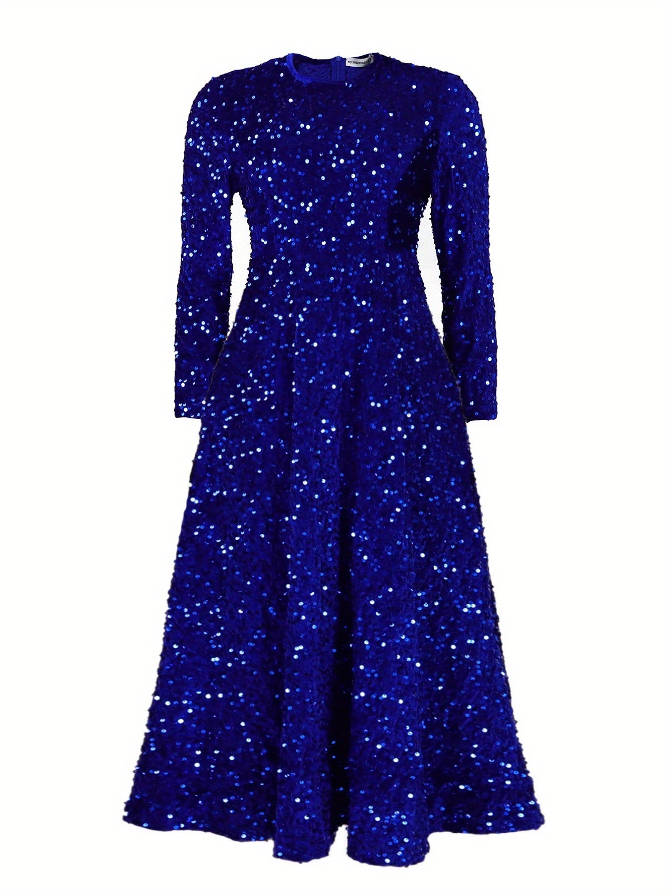 Elegant Plus Size Sequin Maxi Dress for Women - Long Sleeve, A-Line Flared Party & Cocktail Gown with Sparkle Glitter Detail
