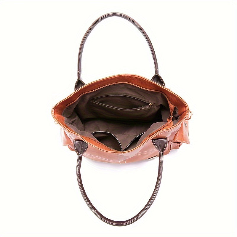 Large Capacity Retro Satchel Purse - Spacious Tote & Crossbody Bag with Durable Fashion PU Leather - Timeless Style for On-the-Go