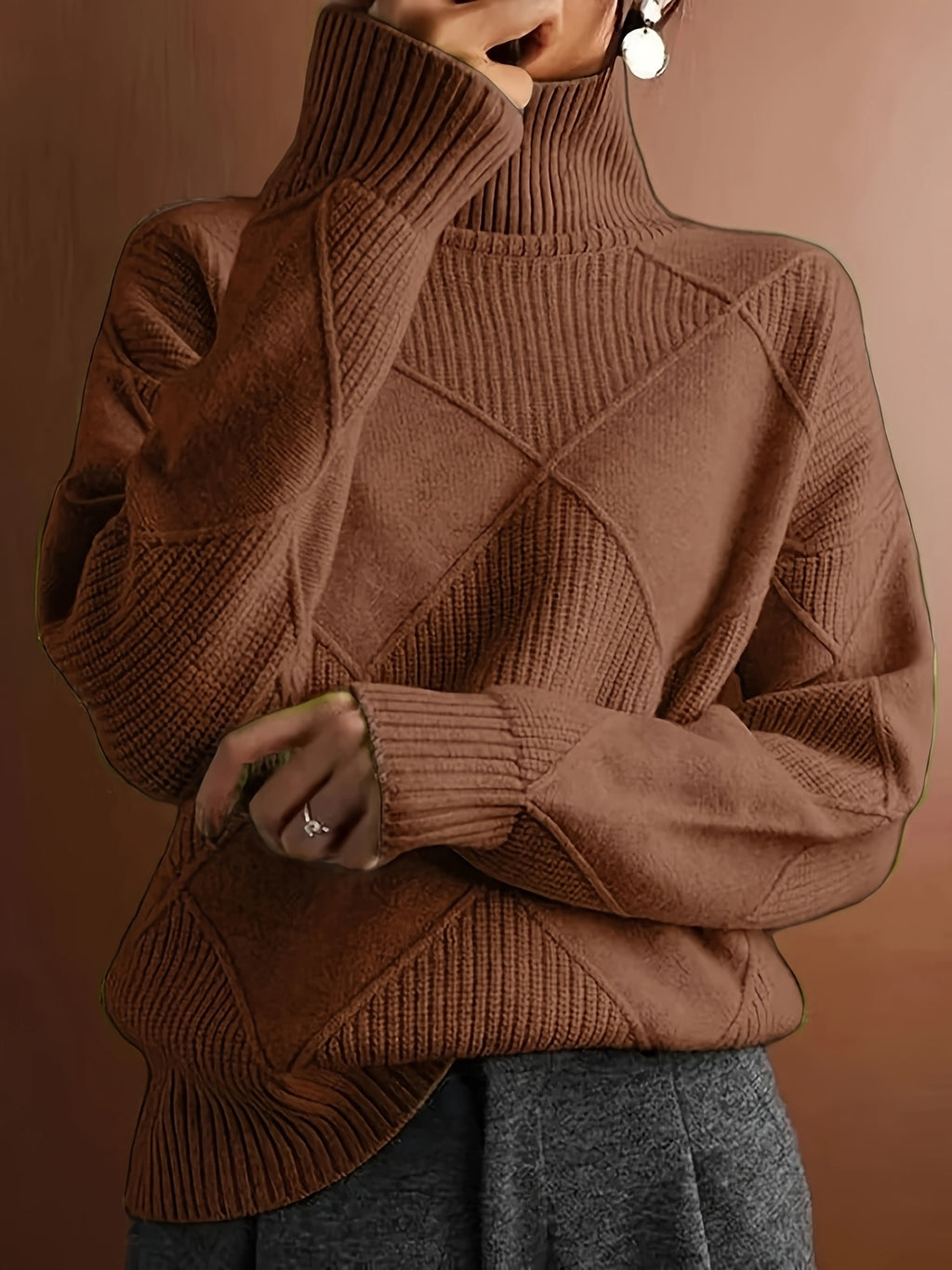 Cozy Plus Size Solid Color Knitted Turtleneck Sweater - Soft, Long Sleeve, Casual, Fall & Winter Essential - Women's Plus Size Clothing for Cold Weather