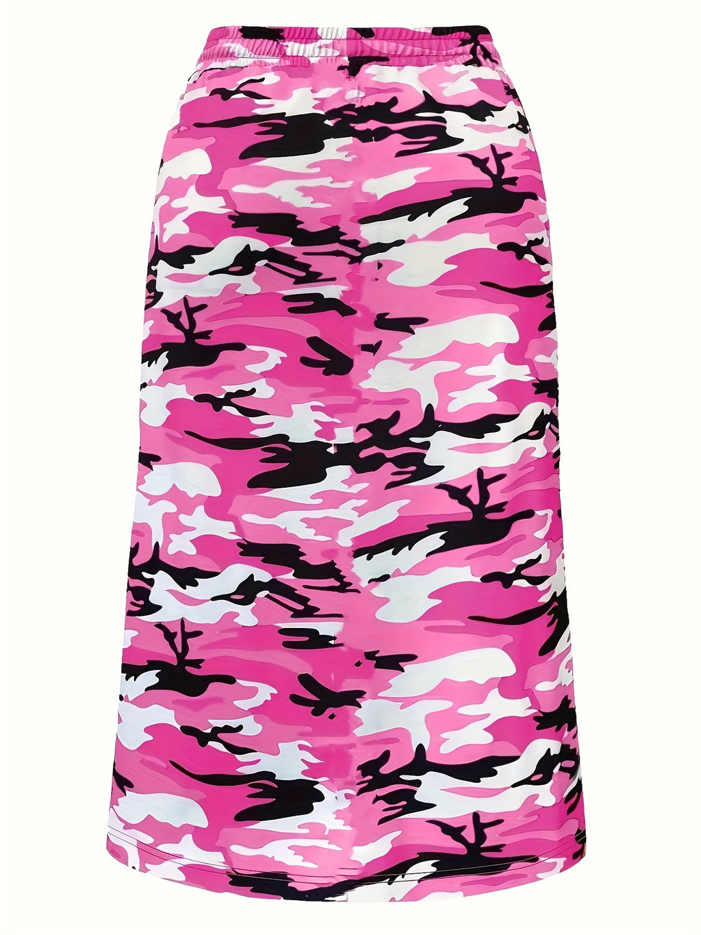 Plus Size Camo Print Skirt, Casual Drawstring Waist Skirt For Spring & Summer, Women's Plus Size Clothing