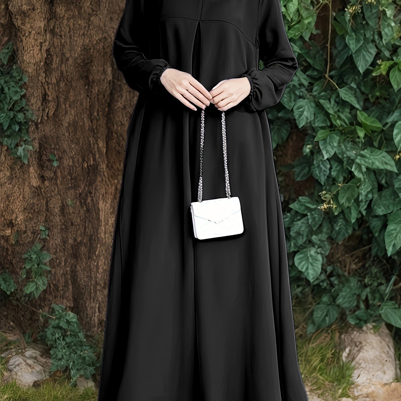 Long Sleeve Elegant Solid Color Maxi Dress for Spring & Fall, Simple Modest Women's Clothing