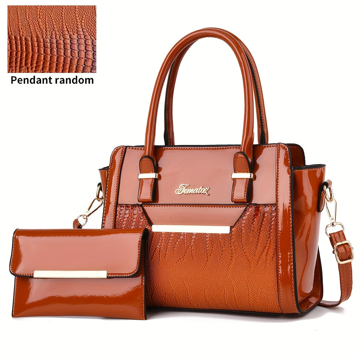 Classic Solid Color Crocodile Pattern Handbag with Clutch Purse, Textured Bags for Wo